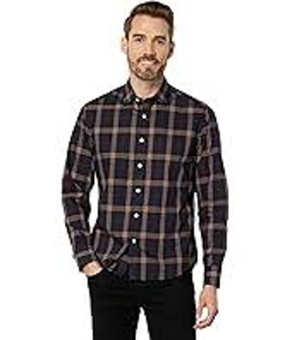 UNTUCKit Paterson Button Front Shirt Navy Plaid Workwear Regular Fit Men Medium